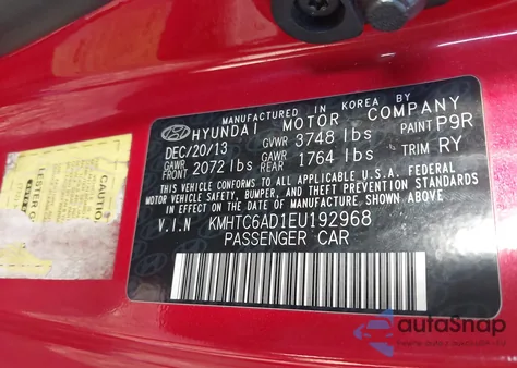 2014 Hyundai Veloster Base W/Black z USA, uszkodzony, nr VIN KMHTC6AD1EU192968